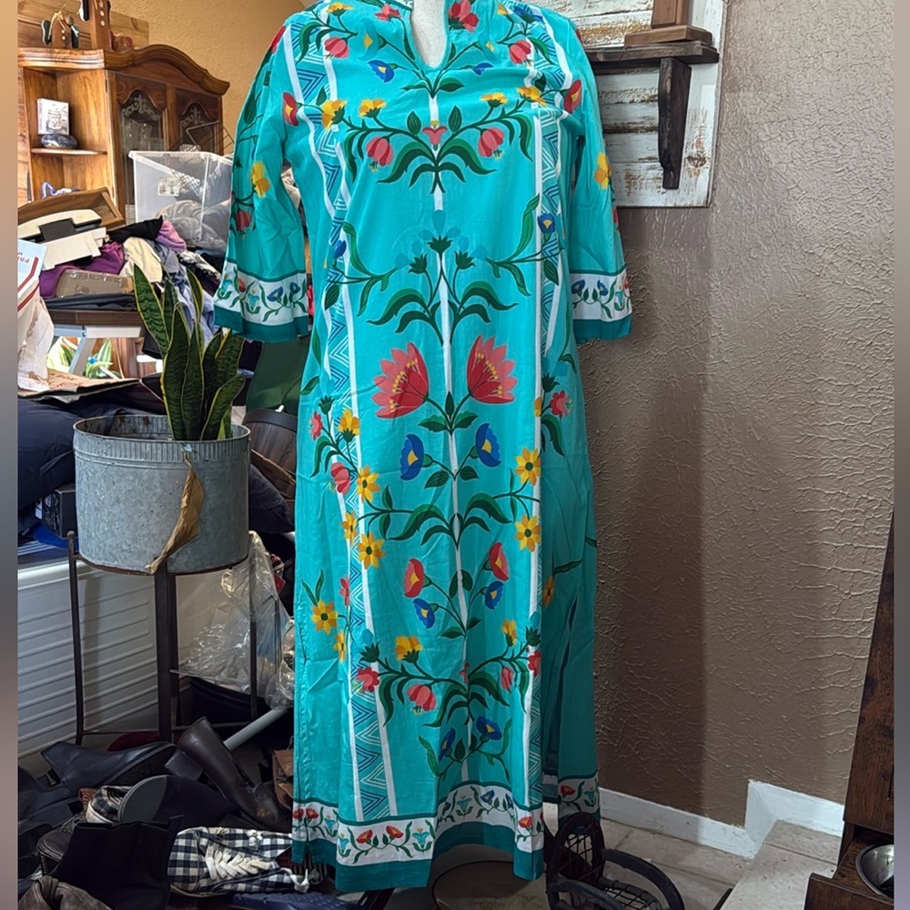 Vibrant Teal Floral Maxi Dress- Isla Payal